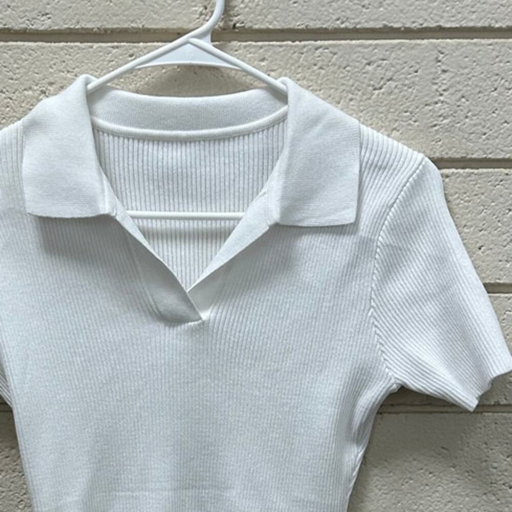 White Collared Ribbed Top size S - Picture 7 of 8